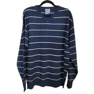 Vintage Ablanche Lightweight Striped Sweater V- Neck Navy Blue White Y2K NEW 2XL